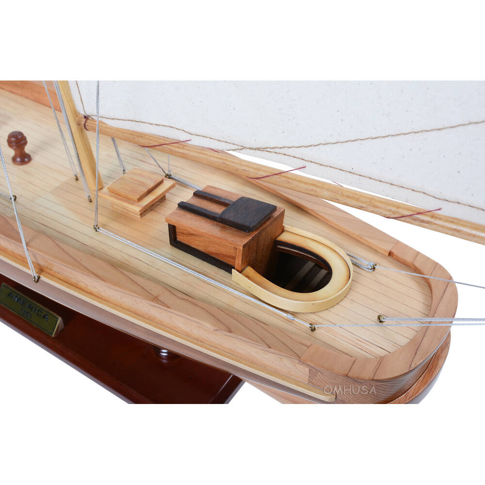 ntricate rigging and wooden masts on aft main deck America 1851 yacht model
