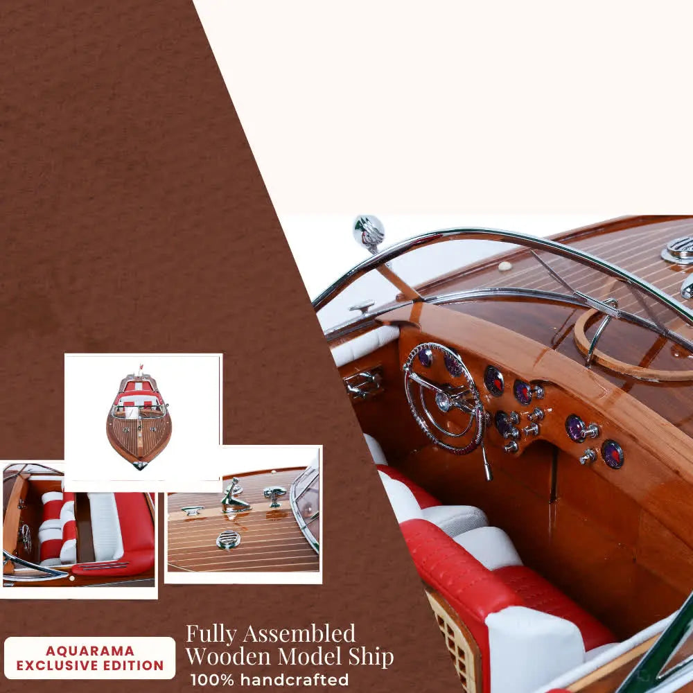 Old Modern Handicrafts Aquarama Exclusive Edition wooden speedboat model  Image Collage