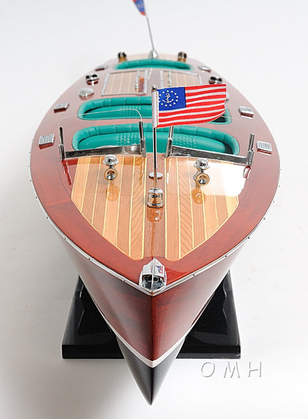Old Modern Handicrafts Chris Craft Triple Cockpit wooden speedboat model Bow View
