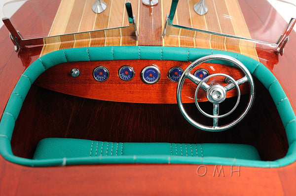 Old Modern Handicrafts Chris Craft wooden speedboat model Cockpit Closeup