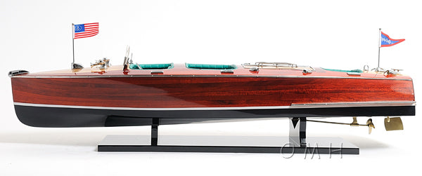 Old Modern Handicrafts Chris Craft Triple Cockpit wooden speedboat model port side view