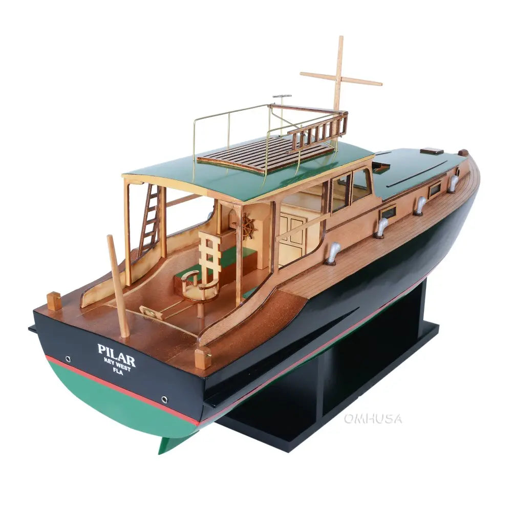 OMH Hemingway Pilar Fishing Boat 27.5-inch wooden model aft deck view with wooden chair