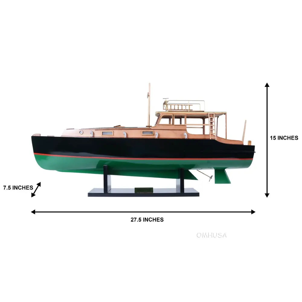 Old Modern Handicrafts Hemingway Pilar handcrafted wooden fishing boat model port side profile with dimensions