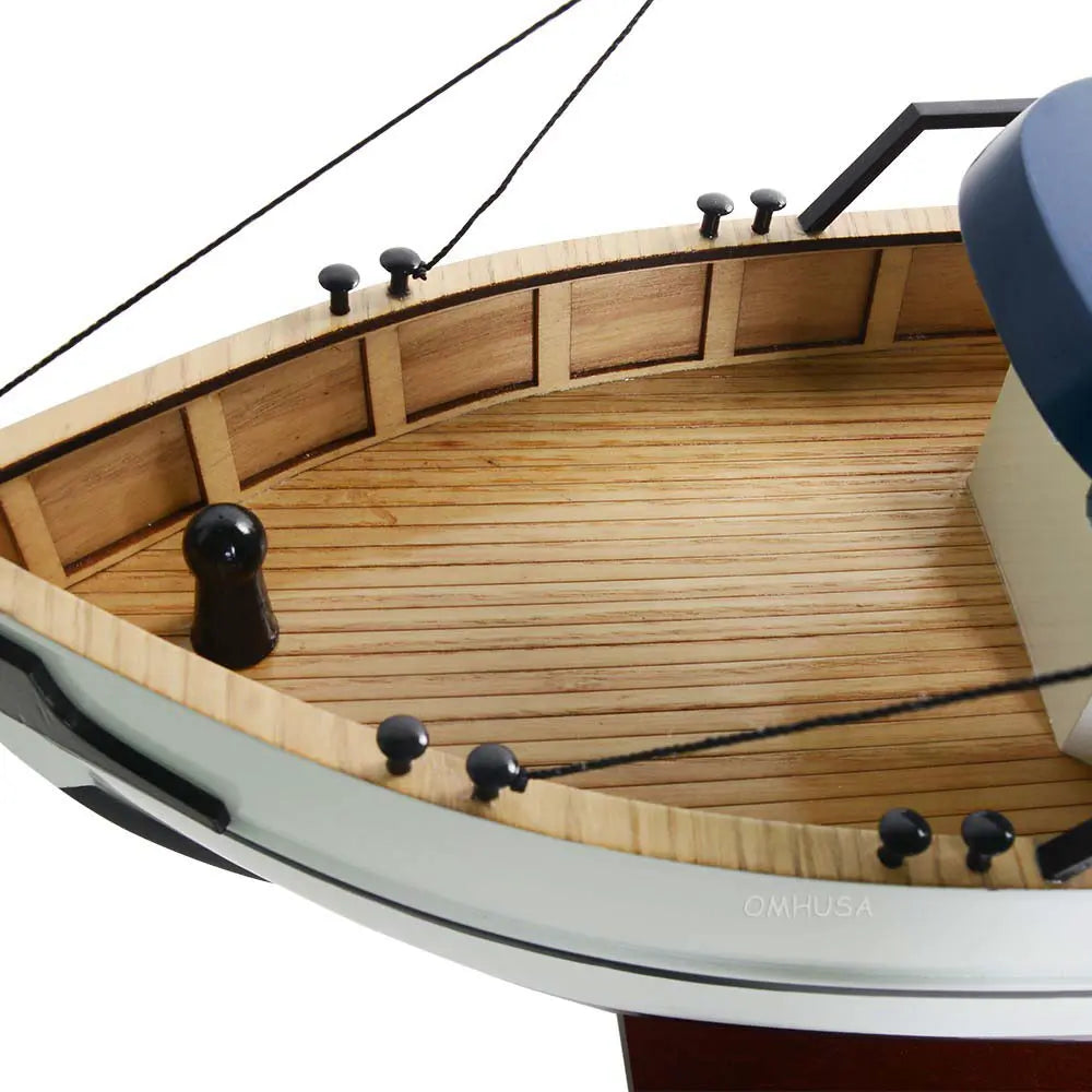 Old Modern Handicrafts Shrimp Boat wooden model bow deck closeup