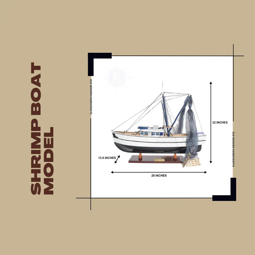 Shrimp Boat handcrafted wooden fishing boat model – side profile dimensions