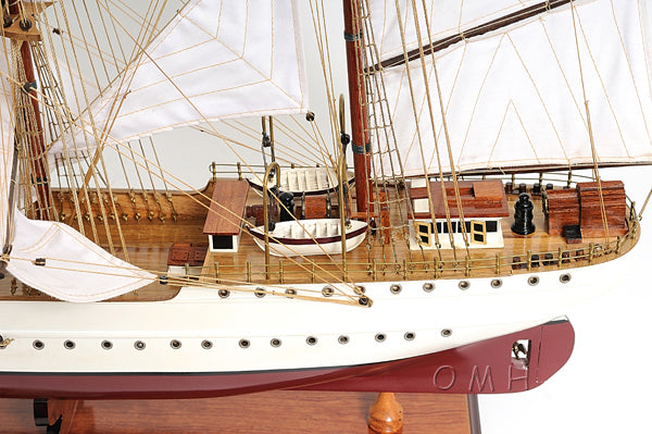 Aft Close-up of rigging, metal steering wheels, and wooden cabins on US Coast Guard Eagle model