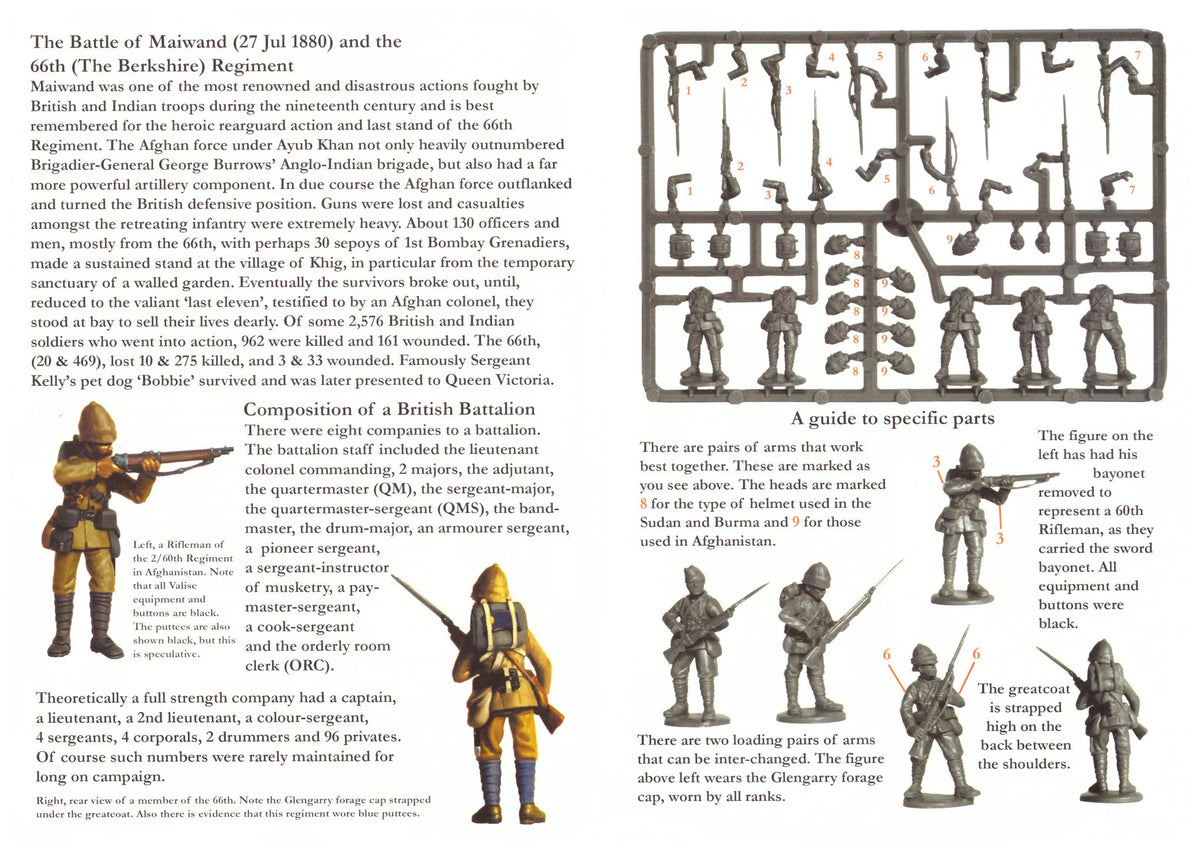 Perry British Infantry Historical uniform guide showing sprue parts assembly and helmet variants