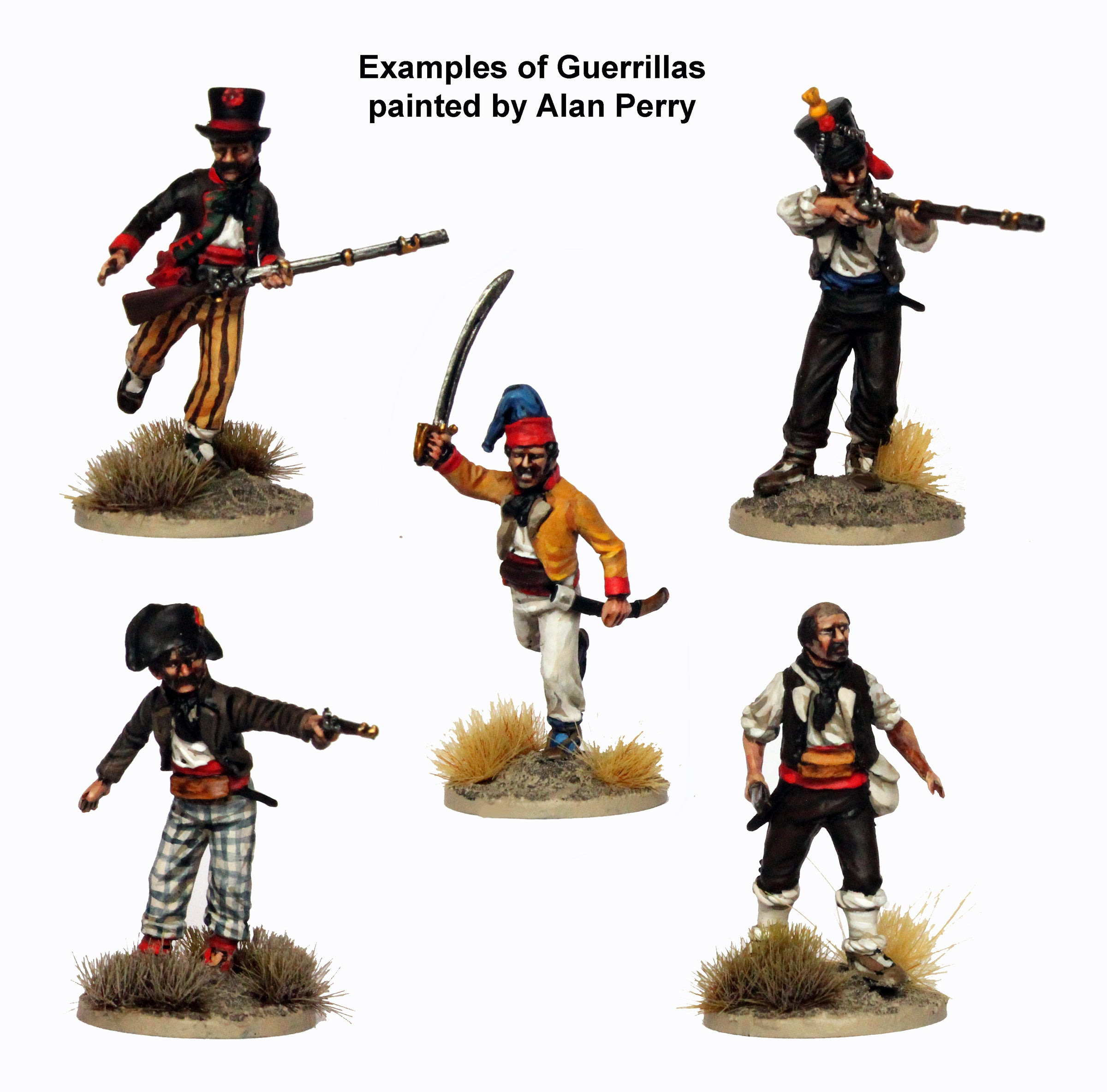 Painted 28mm Spanish partisans armed with blunderbuss pistol and swords