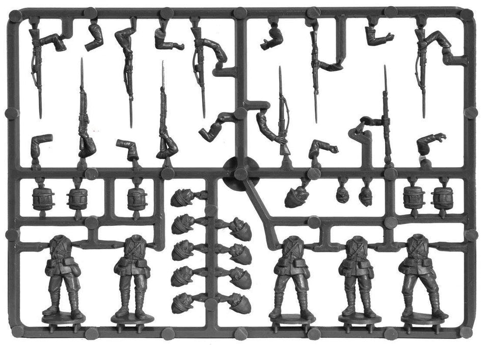 Perry Unpainted gray plastic British infantry sprue with weapons and foreign service helmets