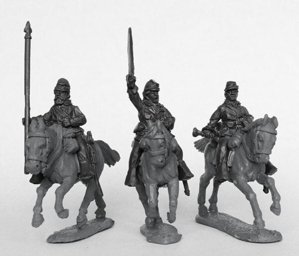 Unpainted Perry Miniatures Union Cavalry Command in Sack Coats Galloping mounted figures