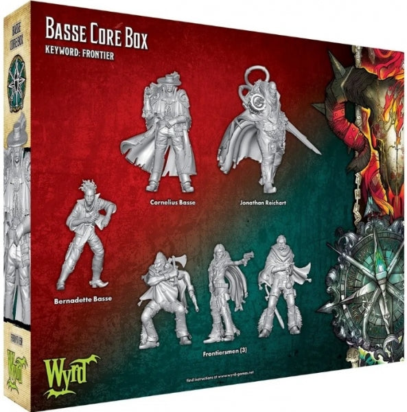 Malifaux (M3E) The Guild/Explorer’s Society “Master Cornelius Basse” Core Set, 32 mm Scale Model Plastic Figures Back of Box