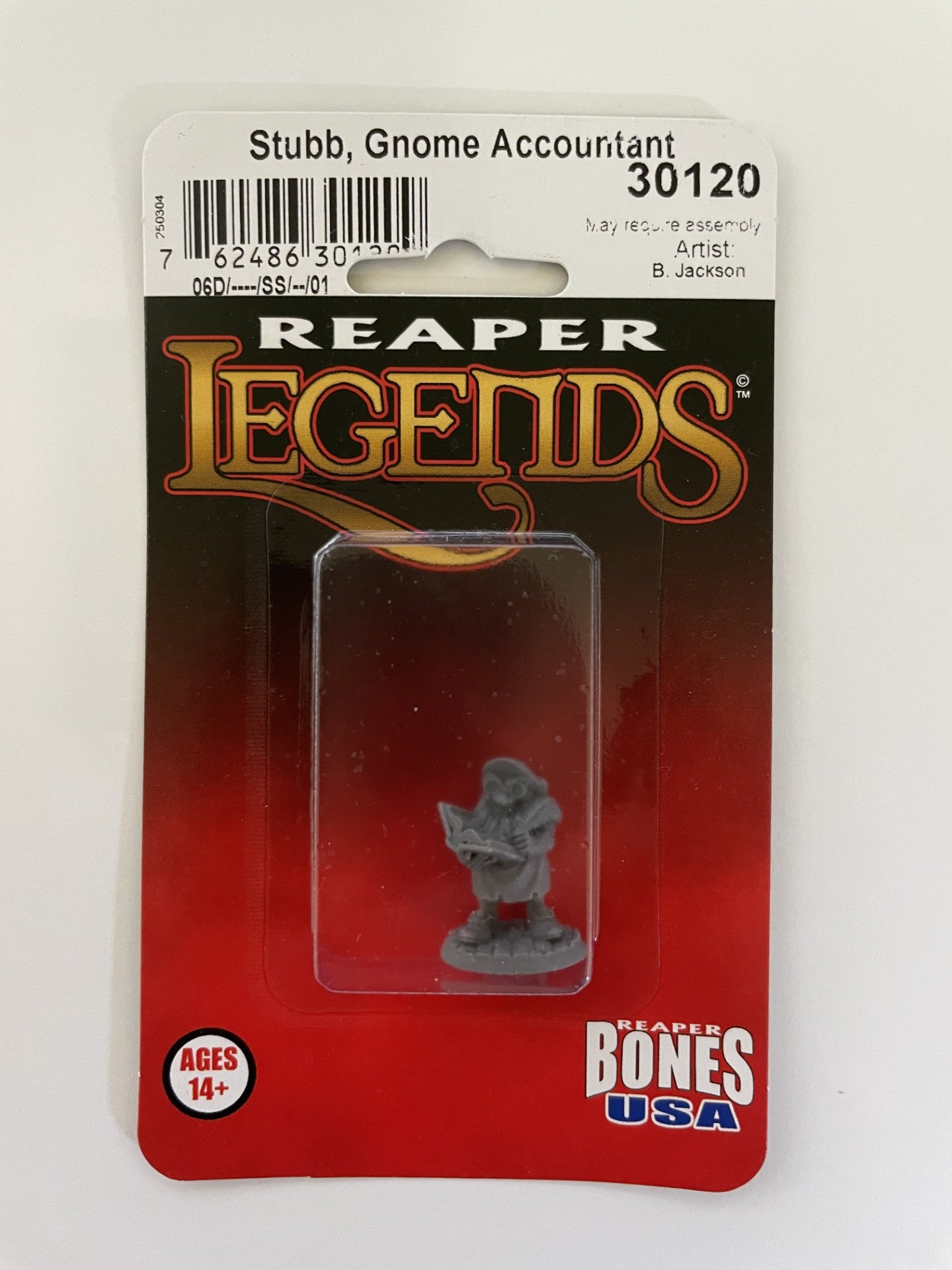 Reaper Miniatures Stub Gnome Accountant Townsfolk of Brinewind 28mm plastic figure blister packaging