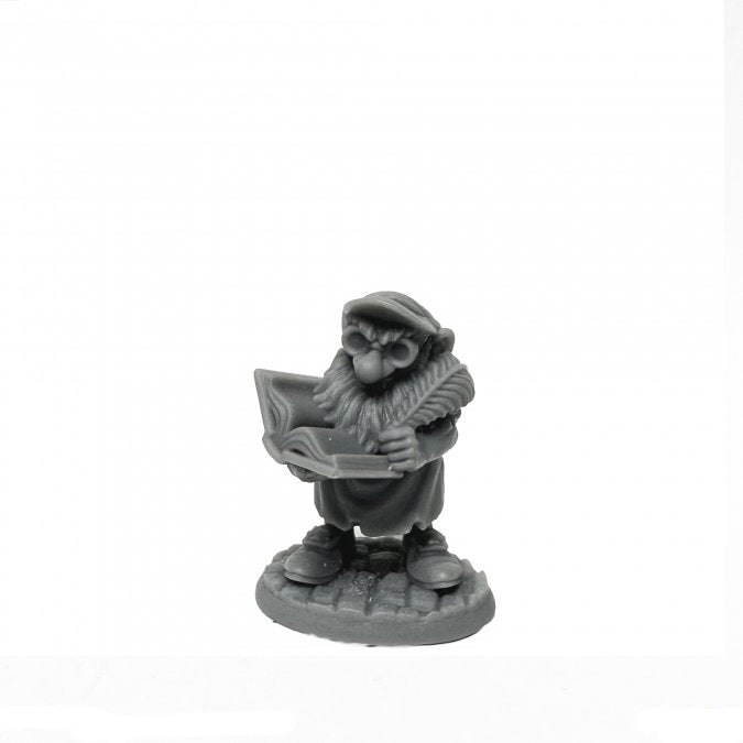 Reaper Miniatures Stub Gnome Accountant Townsfolk of Brinewind 28mm unpainted plastic figure front view