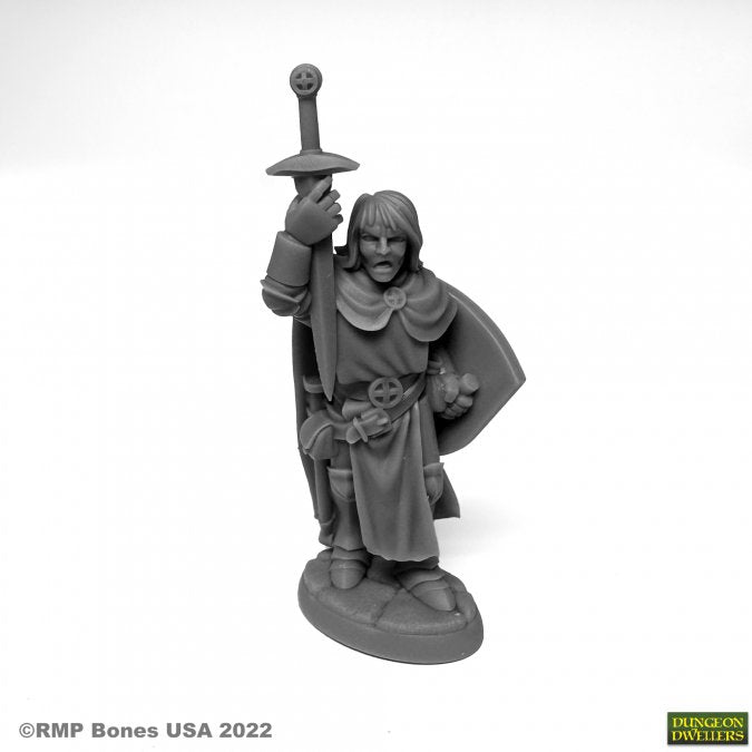 Unpainted Reaper Miniatures Sir Danarel The Holy 07076 in Dungeon Dwellers blister packaging. 