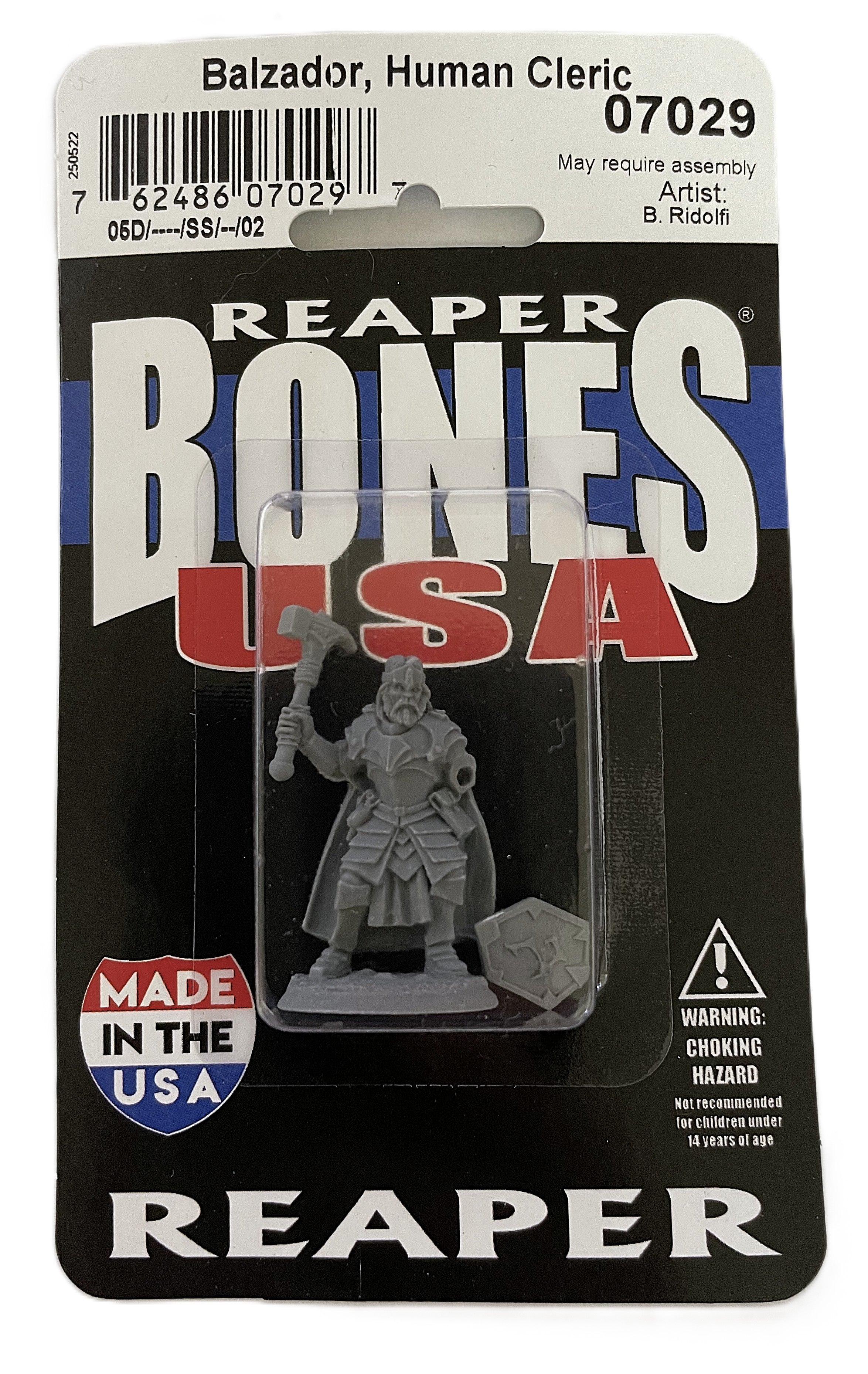 Reaper Miniatures Balzador Human Cleric 28mm plastic figure blister packaging