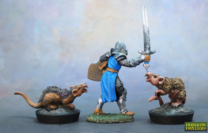 Size Comparision Reaper Miniatures Giant Rats 28mm scale collectible fantasy miniatures