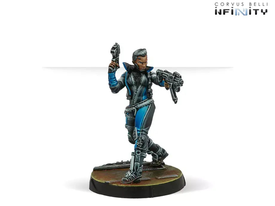 Painted Flight Officer Agnes Ferreira miniature with Submachine Gun for PanOceania.