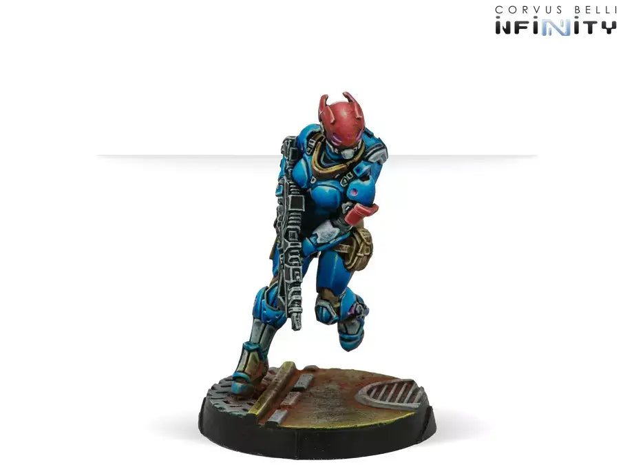 Painted PanOceania Bolt with Boarding Shotgun miniature for Infinity N5.