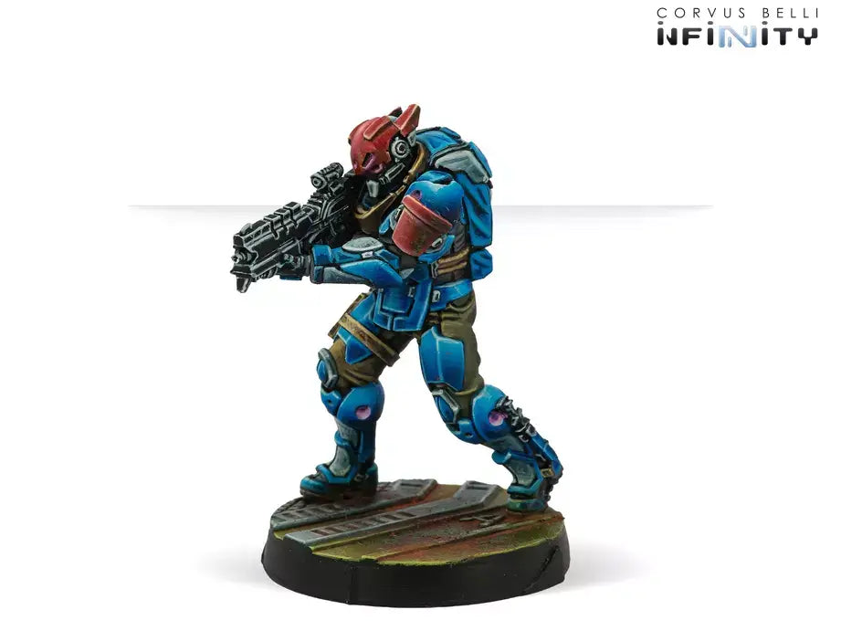 Painted PanOceania Bolt with Spitfire miniature in advancing pose