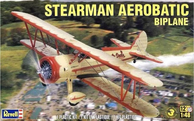 Revell 1/48 scale Stearman Aerobatic Biplane plastic model kit box packaging.