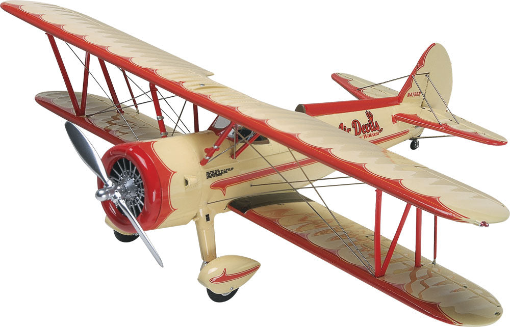 Completed Revell 1/48 Stearman Aerobatic Biplane in cream and red Air Devils airshow livery.