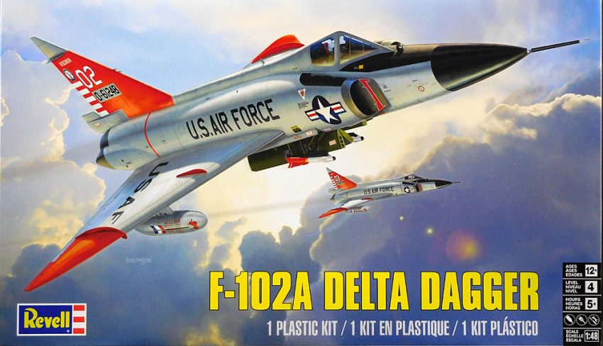 Revell 1/48 scale F-102A Delta Dagger supersonic jet interceptor plastic model kit box packaging.