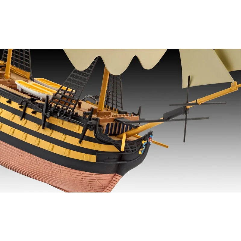Detailed bow view showing textured hull planking and copper sheathing plates on 1/450 HMS Victory.