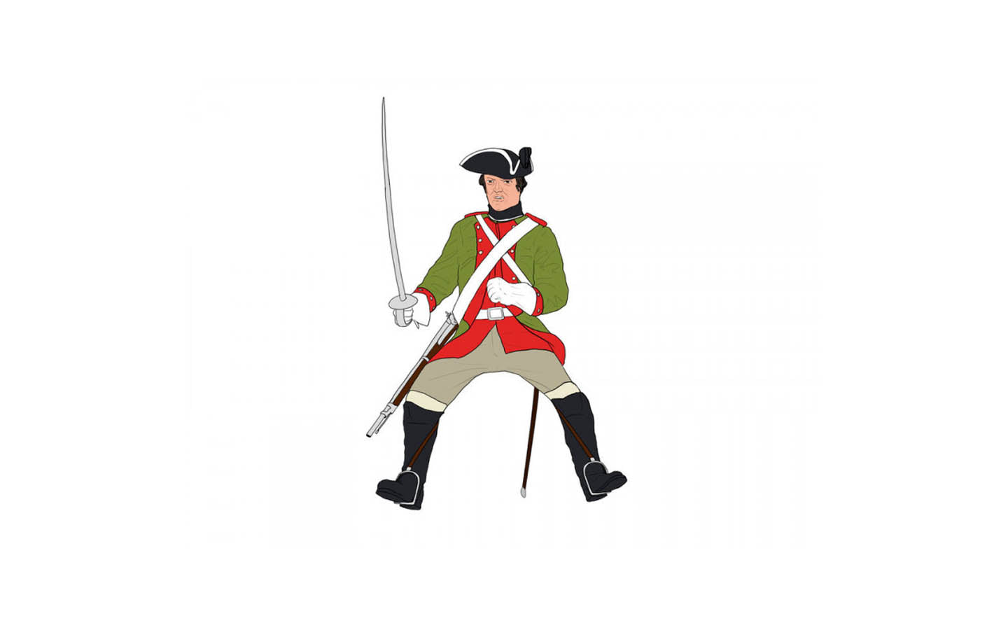 Illustrated front view of 1/72 scale Austrian Dragoon in green and red uniform with drawn saber.