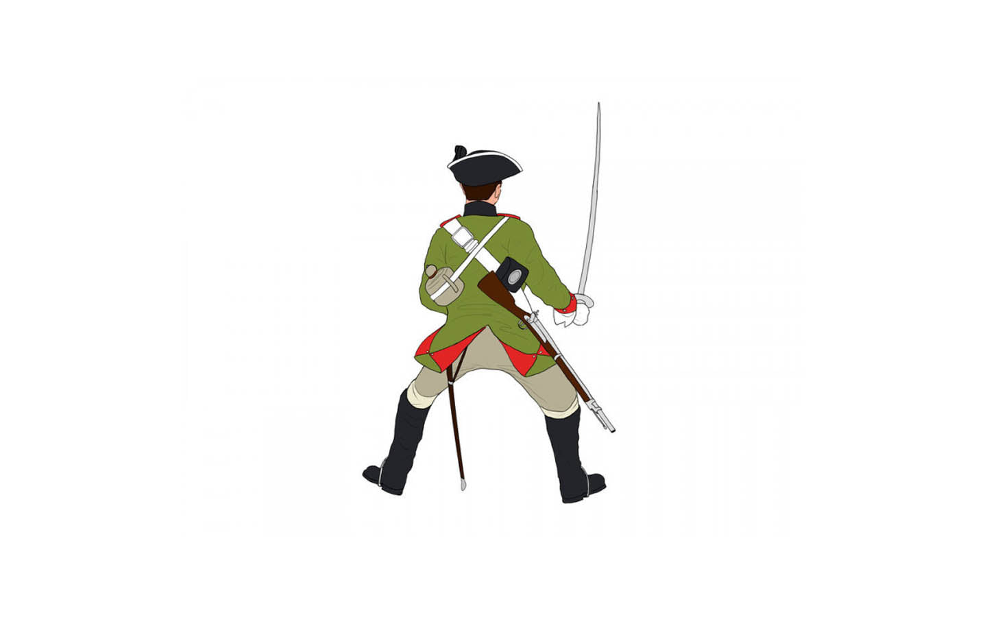 Illustrated rear view of 1/72 scale Austrian Dragoon highlighting cartridge pouch, carbine, and boots.