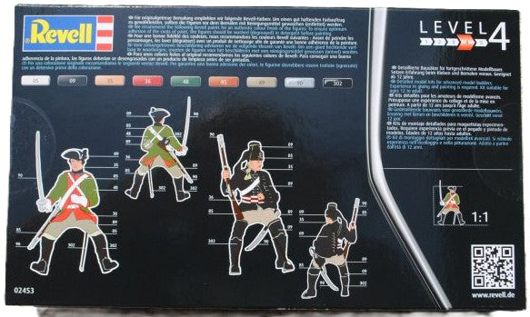 Back of box packaging showing 1:1 scale figure poses and Revell Aqua Color uniform paint schemes for kit 02453.