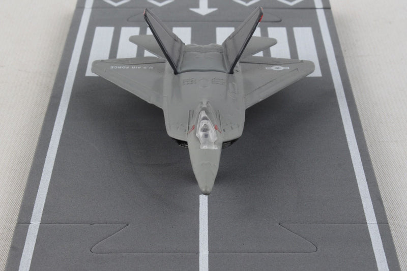 Lockheed Martin F-22 Raptor Diecast Aircraft Toy Front View On Runway