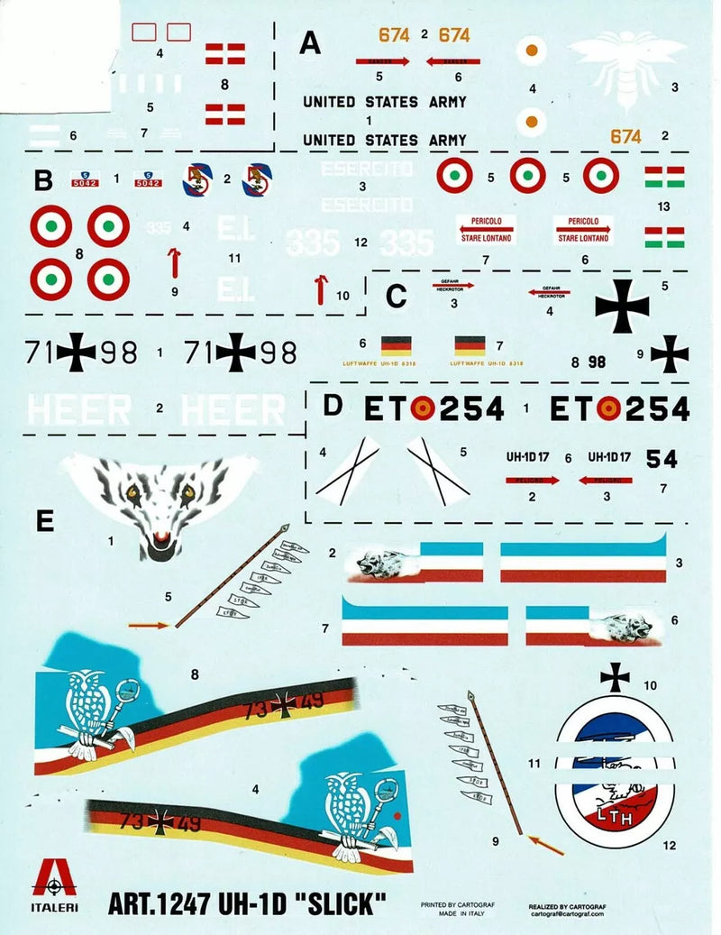 Bell UH-1D Iroquois (Slick) 1/72 Scale Model Kit Decals