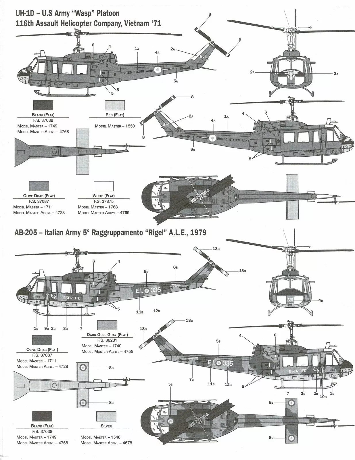 Bell UH-1D Iroquois (Slick) 1/72 Scale Model Kit Example Paint and Markings Guide