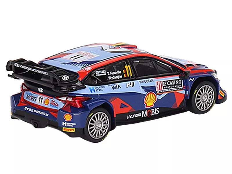 Hyundai i20 N Rally1 Hybrid #11 2023 Rally Monte Carlo 3rd Place 1:64 Scale Diecast Car Right Rear View