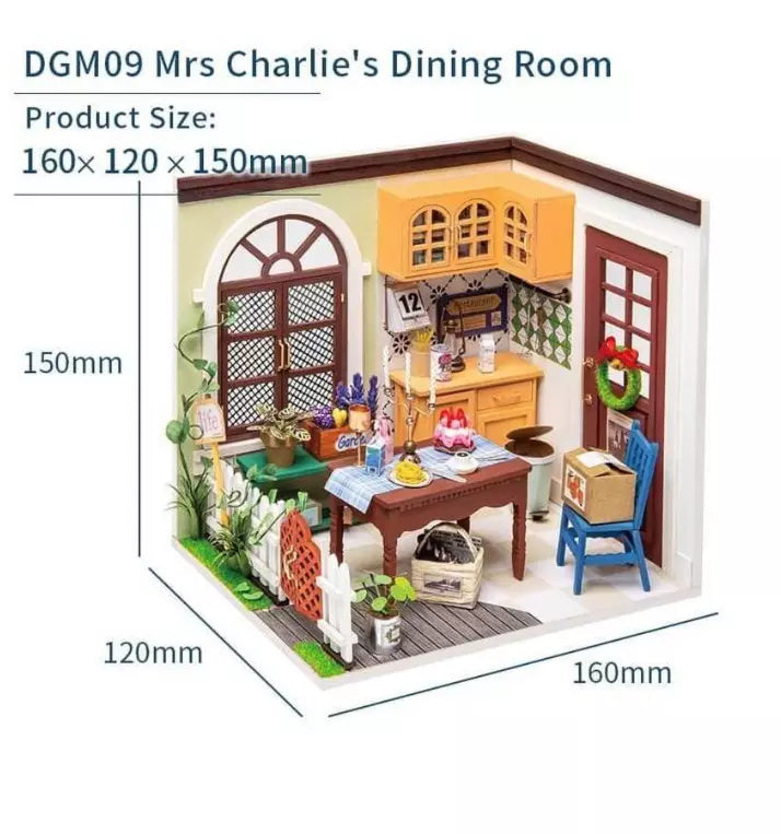 Rolife Mrs. Charlie’s Dining Room 1/24 Scale Miniature Model Kit Dimensions