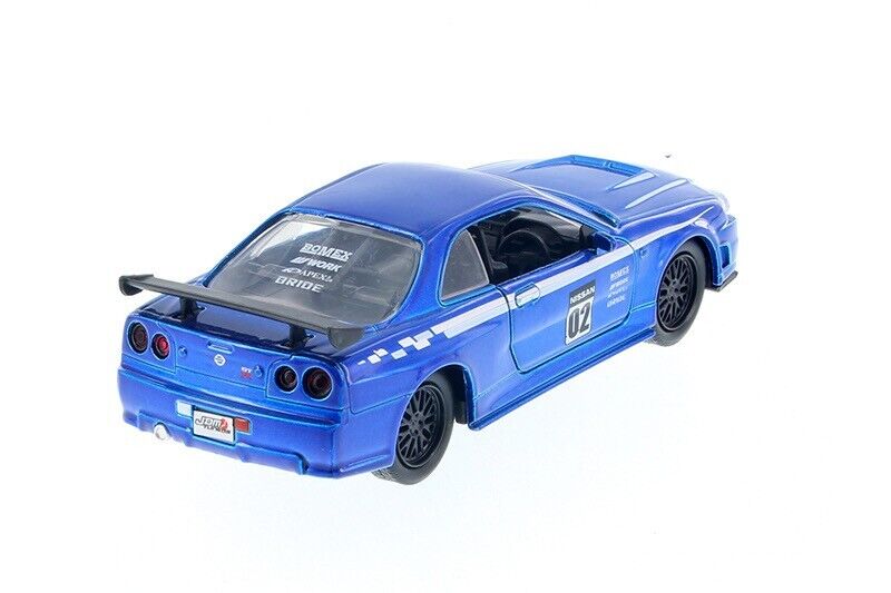 2002 Nissan Skyline GT-R (R34) (Metallic Blue),1:32 Scale Diecast Car Right  Rear View