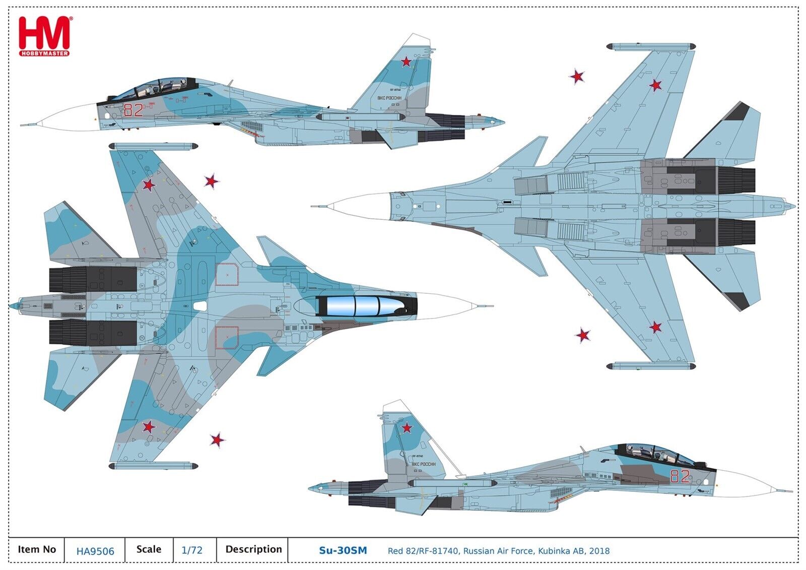 Sukhoi Su-30SM Flanker H, “Red 82” Russian Air Force 2018, 1:72 Scale Diecast Model  Markings