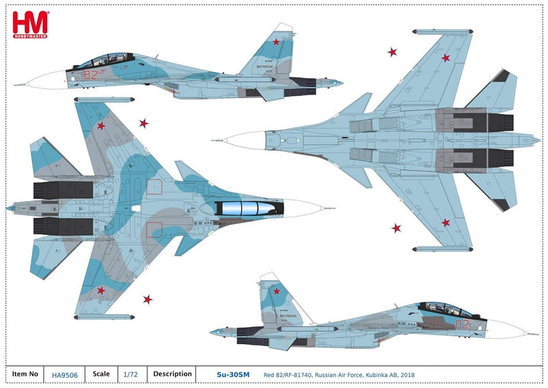 Sukhoi Su-30SM Flanker H, “Red 82” Russian Air Force 2018, 1:72 Scale Diecast Model  Markings