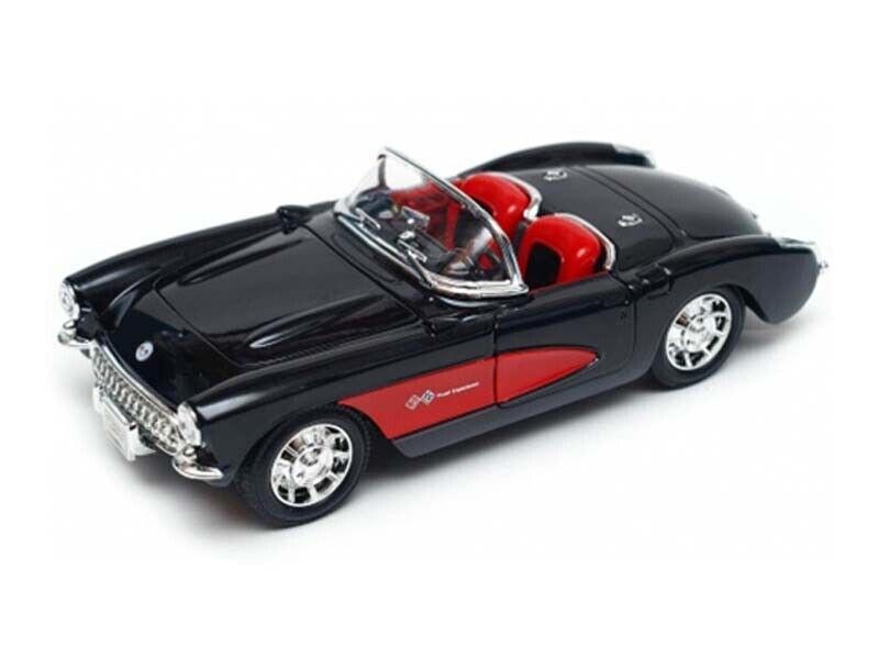 1957 Chevrolet Corvette Convertible (Black / Red), 1/24 Scale Diecast Car Left Front View