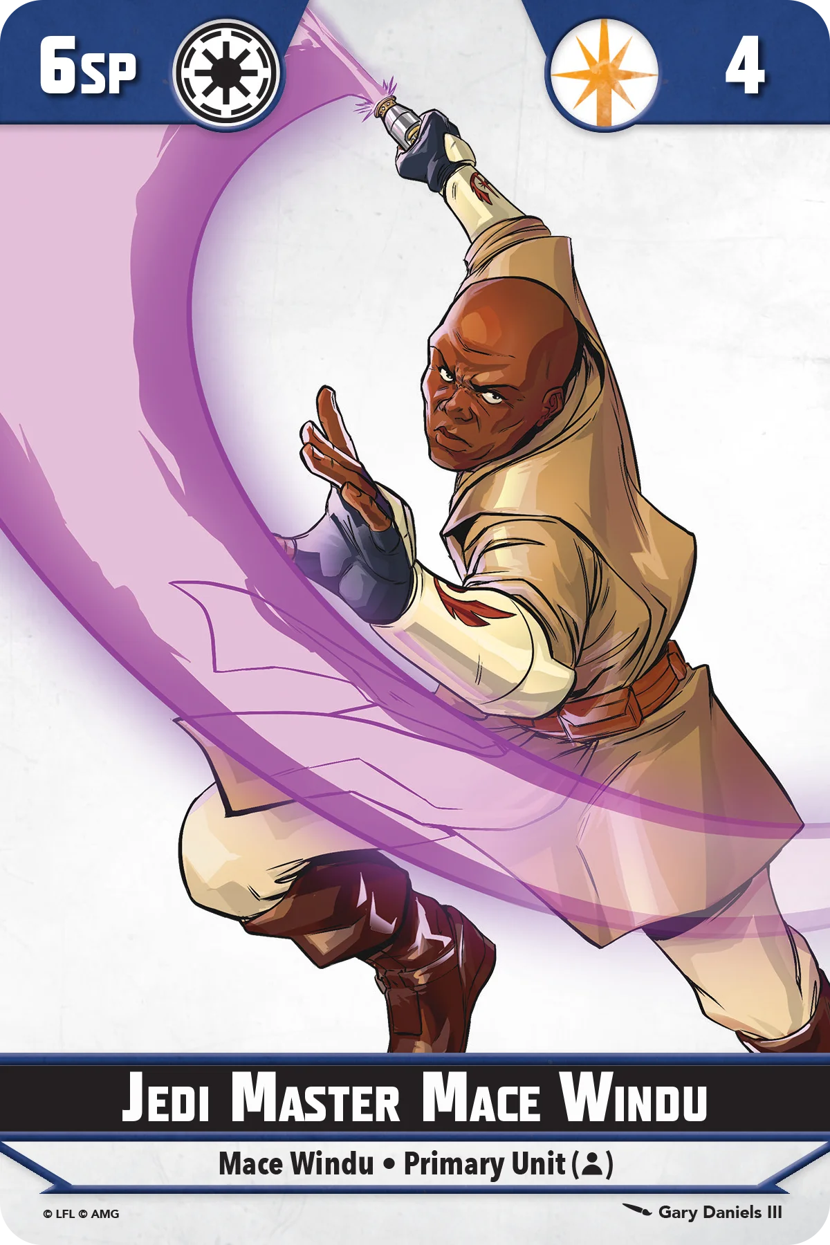 Front View Unit Stat Card for Mace Windu in the This Party's Over Squad Pack.