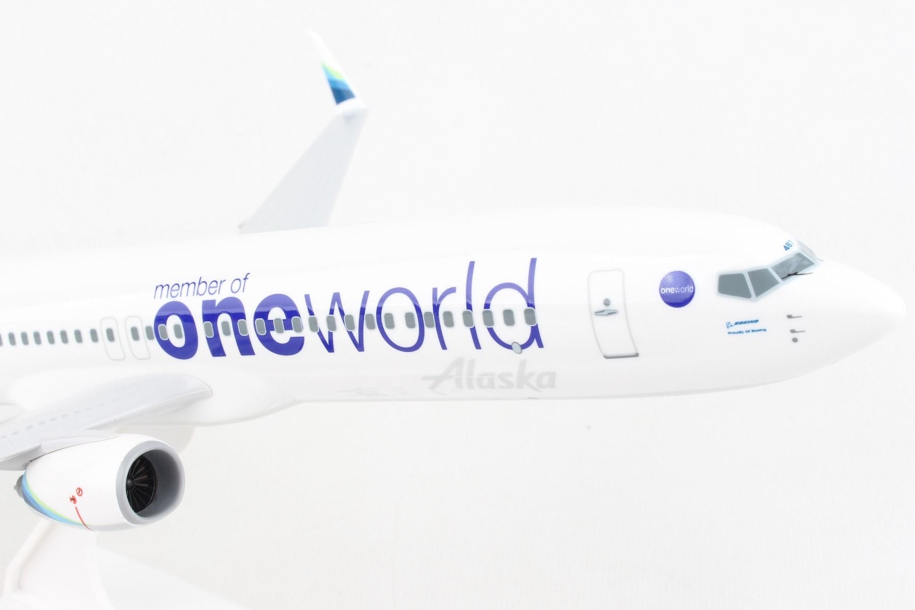SkyMarks Boeing 737-900 Alaska Airlines “One World” (N487AS) 1:130 Scale Model Nose Close Up