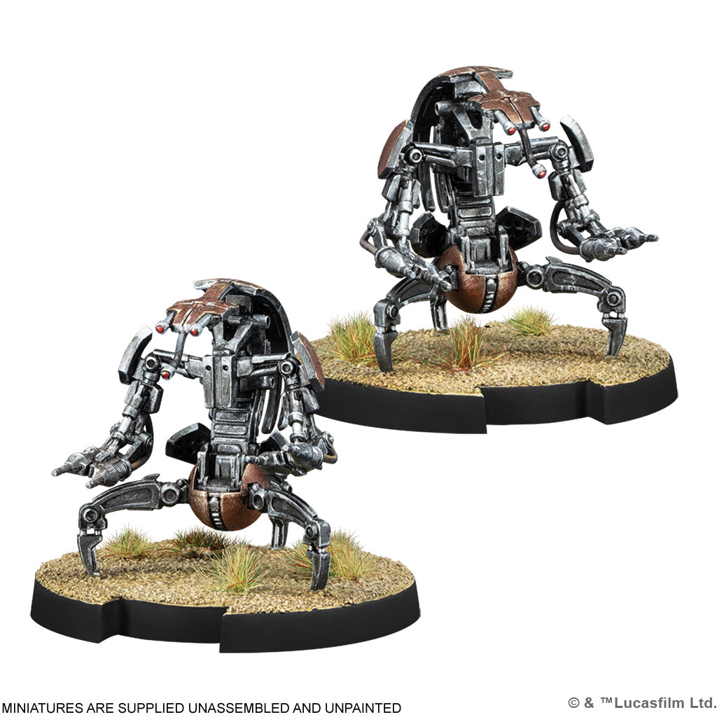 Detailed group view of assembled Droideka miniatures.