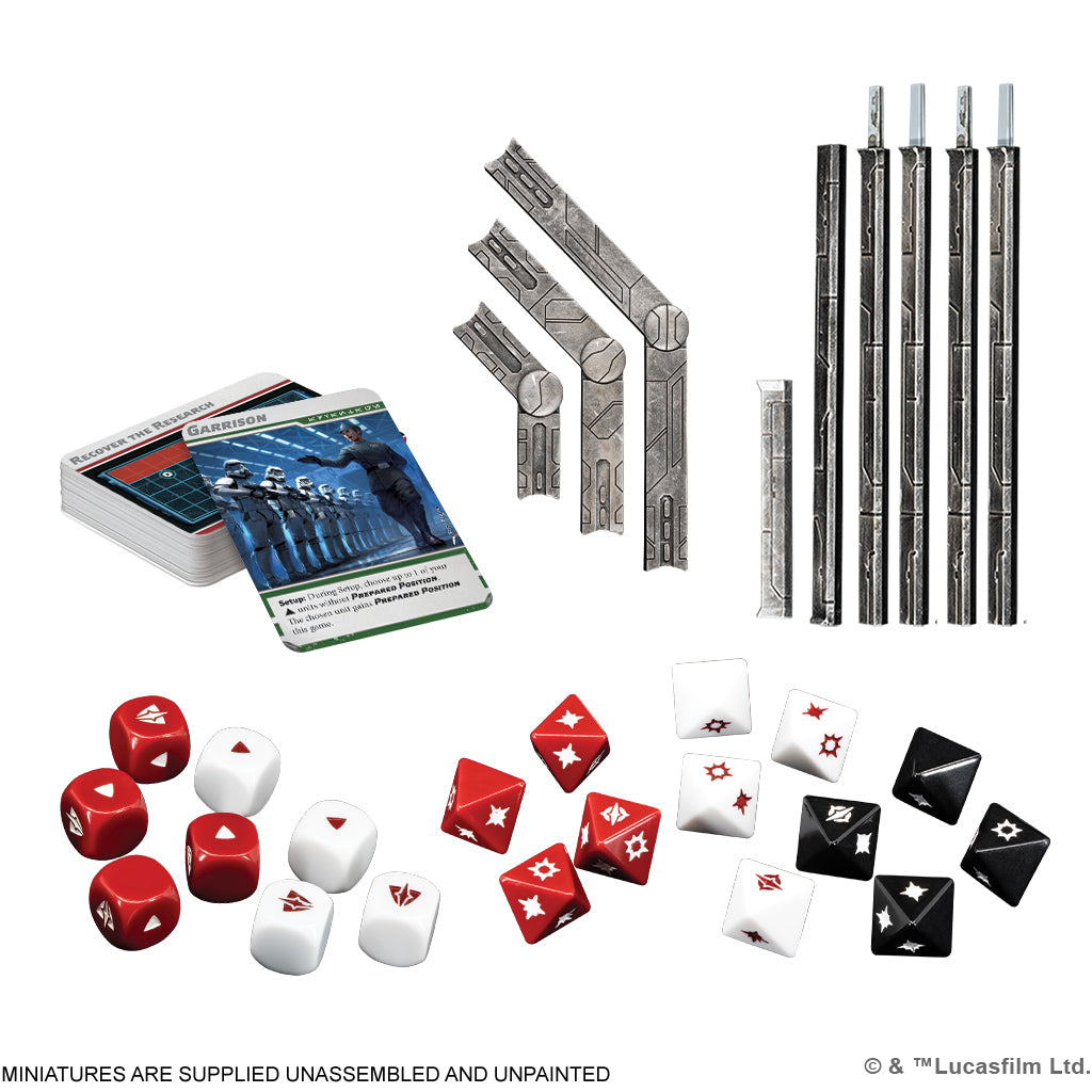 Measurement range rulers and movement joint tools included in the Star Wars Legion base game.