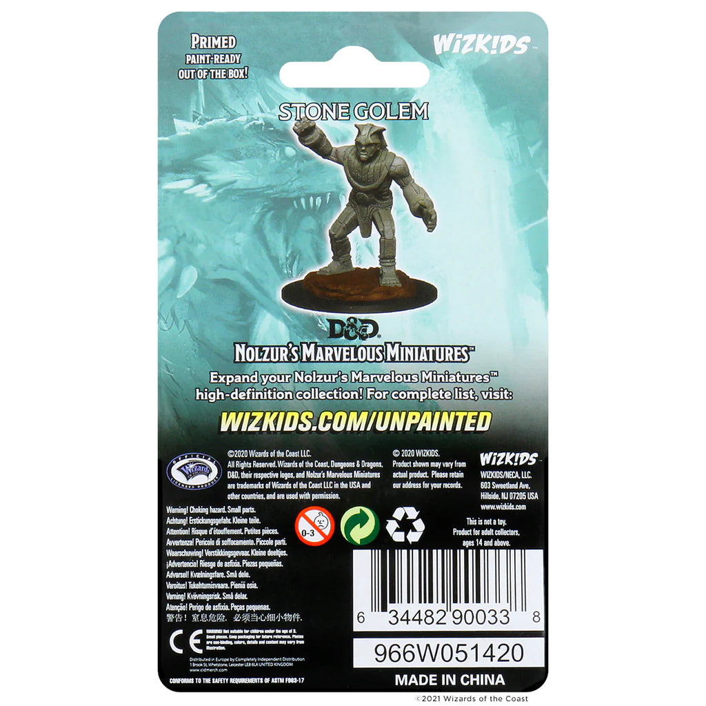 D&D Nolzur’s Marvelous Miniatures: Stone Golem Back Of Packaging