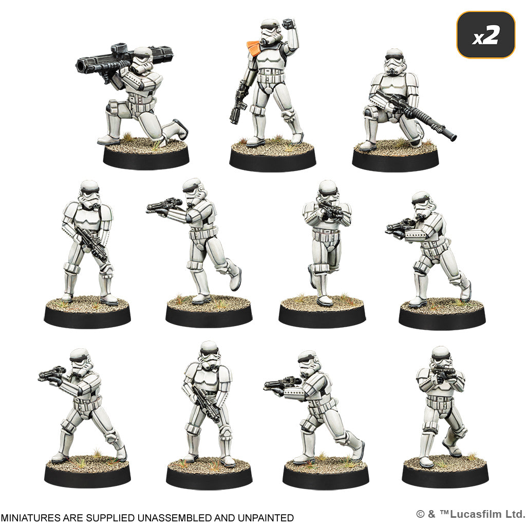 Assembled and professionally painted Stormtroopers miniatures  from the Star Wars Legion SWQ02 starter set.