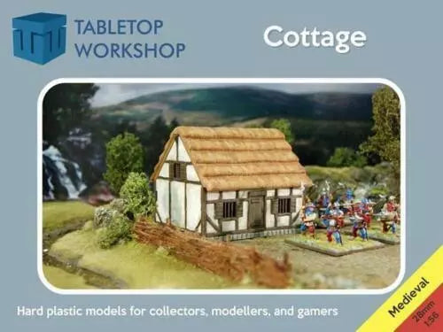 Tabletop Workshop 28mm Cottage box art showing a painted medieval building