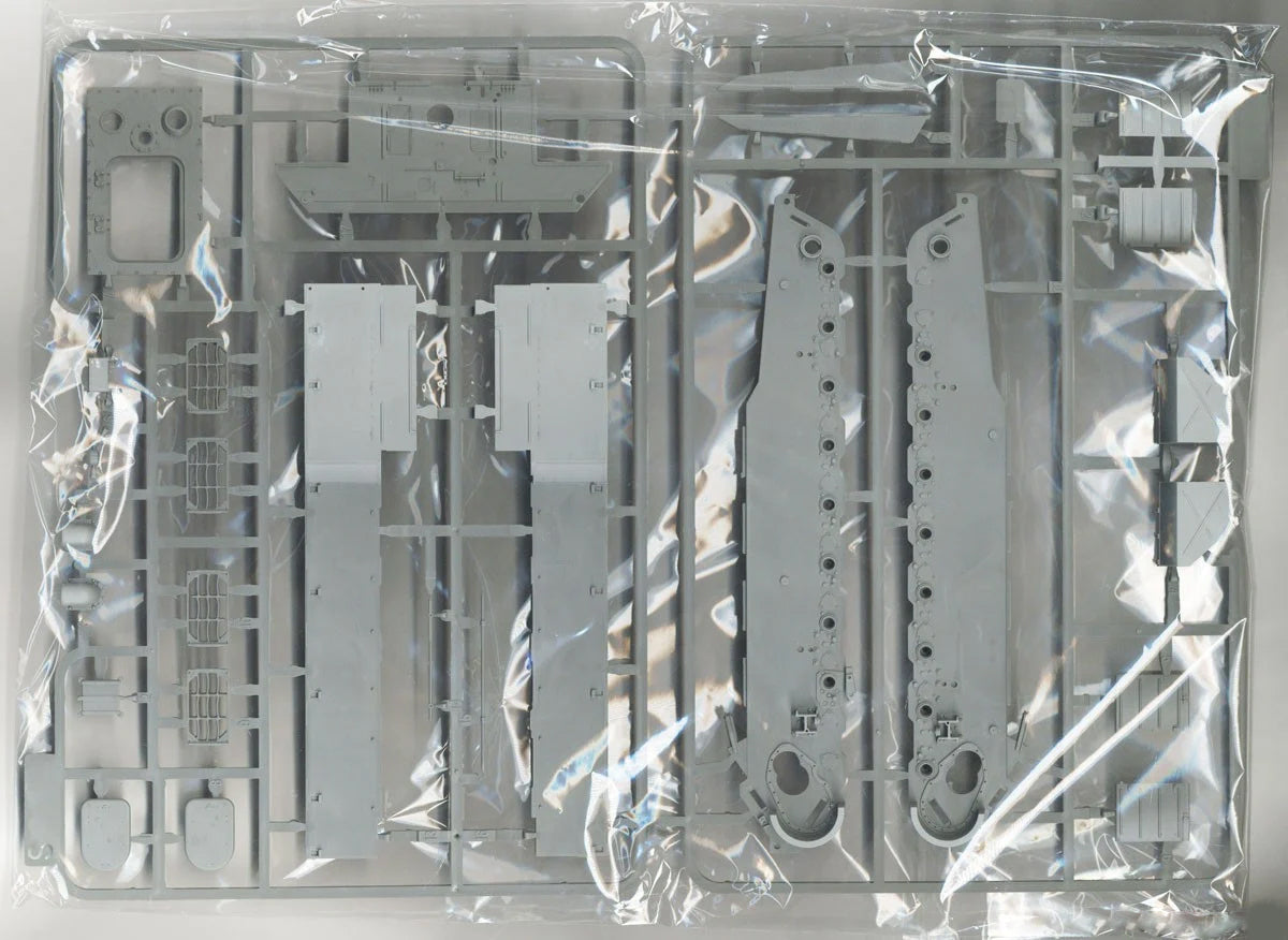 Detailed 1/35 Takom Panther A plastic sprues showing high-fidelity hull molding and link-and-length tracks.