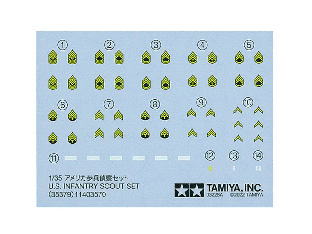 Tamiya 35379 waterslide decals for WWII US Army sleeve rank insignia.
