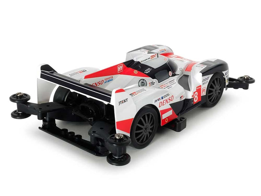 Rear view showing the dorsal fin and MA chassis roller setup on the Tamiya TS050 