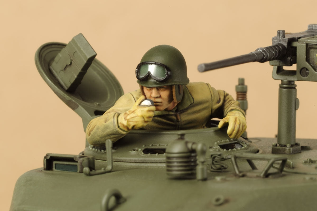 1/35 scale tank commander figure included with Tamiya M4A3E8 kit